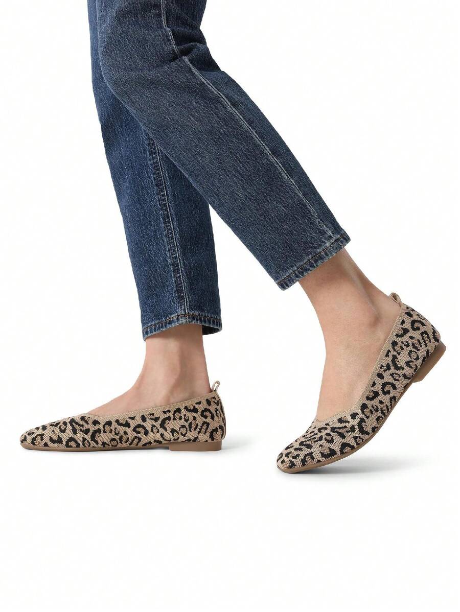 DREAM PAIRS Women's Slip On Square Toe Ballet Arch Support Stylish Casual Comfortable Washable Working Walking Flats Shoes - 豹 - 查看 1