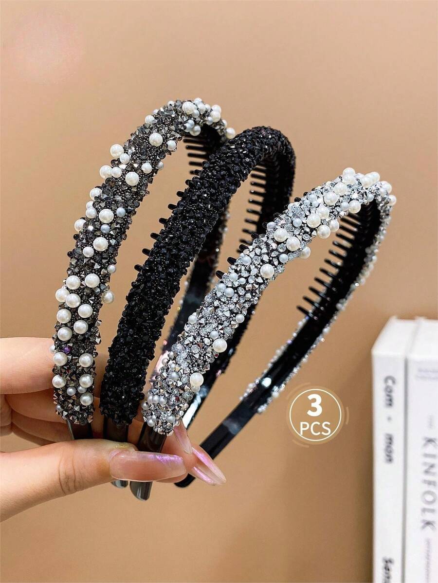 3入組女童齒狀抗滑邊夾頭箍,針對齊瀏海設計 - 彩色 - 查看 1