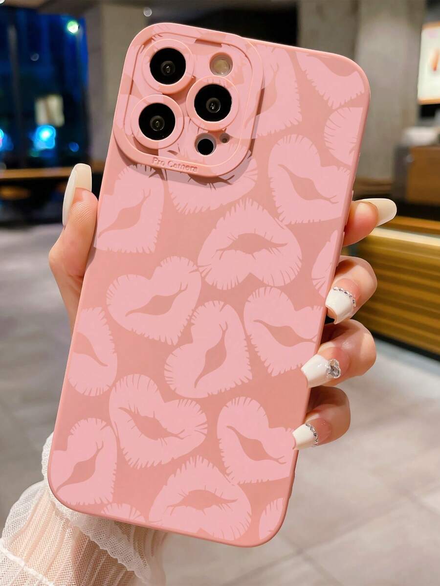 粉色1入組心形嘴唇圖案手機殼，可用於Iphone，Samsung，Xiaomi / Redmi，Oppo / Realme，Vivo - 粉色 - 查看 1