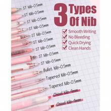 Gel Ink Pen Set,14PCS Pen Set With Case,Cute Note Taking 0.5mm Fine Point Retractable 12PCS Black Ink Pens With 2 Highlighter For School,Note Taking,Writing,Office Supplies,Suitable For Junior High School Primary School Boys And Girls College Student - 粉色 - 查看 5