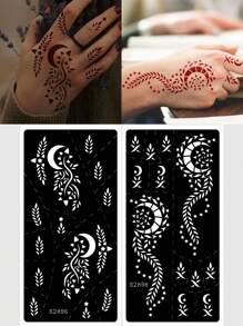 2 Sheet Hena Stickers Henna Stencil Finger Stencil For Mehndi Designs - Black - View 1