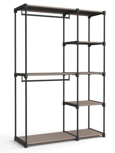 SONGMICS Armario de Ropa, Perchero, Burro Ropa, 124 x 43 x 182 cm, 2 Secciones para Colgar, con Compartimentos, Gran Capacidad, para Dormitorio, Salón, Lavandería, Topo