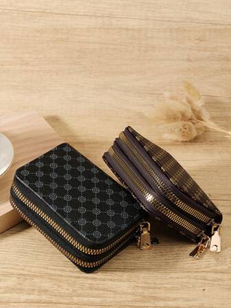 复古双拉链多功能零钱包 多卡位卡片收纳袋 轻便简约 时尚现代 周年纪念 情人节 生日礼物 女孩 女士 女包 学校用品 学校用品 宿舍及返校 学校用品 教师礼物 返校 卡夹 卡夹 钱包 名片夹 信用卡夹 女士卡夹 女士钱包 迷你钱包 钱包 卡包