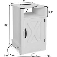 Sunvivi Nightstand Set Of 2 With Charging Station, Tall Farmhouse End Table With Large Storage And Shelf, Wooden Bedside Table With For Bedroom, Living Room(Dark Grey) - trắng - Xem 3