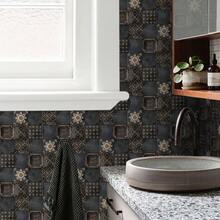 Retro Đen Phong cách Ngói Dán tường 5.5 Bắt chước Đen Vàng Lão thị Gạch , Phòng tắm Không thấm nước Bóc Và Gậy Nghệ thuật Ngói Hình dán , Vinyl Hình nền , Phòng bếp Chống dầu Ngói Giấy dán , Nhà  Tường Đồ trang trí - Nhiều màu - Xem 8