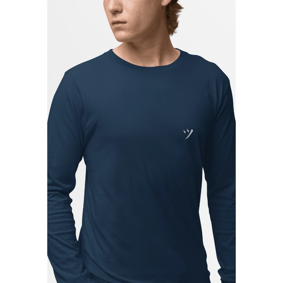 Camiseta Basica con Logo Manga Larga para Caballero - Azul Marino - Ver 1