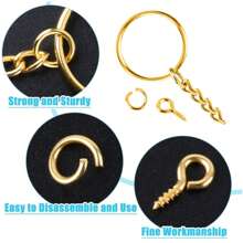 90 Piezas Suministros Para Hacer Llaveros, Incluye 30 Piezas De Llaveros, 30 Piezas De Anillos Abiertos Y 30 Piezas De Clavijas Con Ojo De Tornillo, Perfectas Para Manualidades De Joyería Y Hacer Llaveros - Dorado - Ver 4