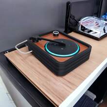 Suporte Alexa Echo Dot 3 Toca Discos Retrô - Presente, decoração criativa, música, som, stand de mesa - Preto - Visão 2