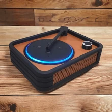 Suporte Alexa Echo Dot 3 Toca Discos Retrô - Presente, decoração criativa, música, som, stand de mesa - Preto - Visão 4