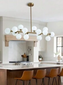 Dining Room Chandelier Over Table Modern Rectangle Chandelier White Glass Globe Lampshade Pendant Lighting Fixture For Living Room Dining Table 16 Lights Lamparas Para Sala - 金色 - 查看 9