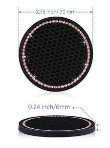 2 Piezas Posavasos Redondos Para Portavasos De Coche De Silicona Con Diamantes Rosados - Rosa - Ver 4