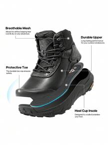 Men's Waterproof Tactical Work Boots Leather Motorcycle Combat Boots Lightweight Non-Slip Hiking Boots For Men - 黑色 - 查看 7