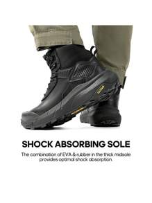 Men's Waterproof Tactical Work Boots Leather Motorcycle Combat Boots Lightweight Non-Slip Hiking Boots For Men - 黑色 - 查看 3