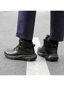 Men's Waterproof Tactical Work Boots Leather Motorcycle Combat Boots Lightweight Non-Slip Hiking Boots For Men - 黑色 - 查看 8