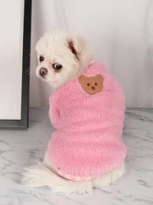 1pc Winter Thickened Flannel Pet Clothes, Cartoon Bear Embroidery Round Neck Sweater, Suitable For Small Dogs - Pink - View 7