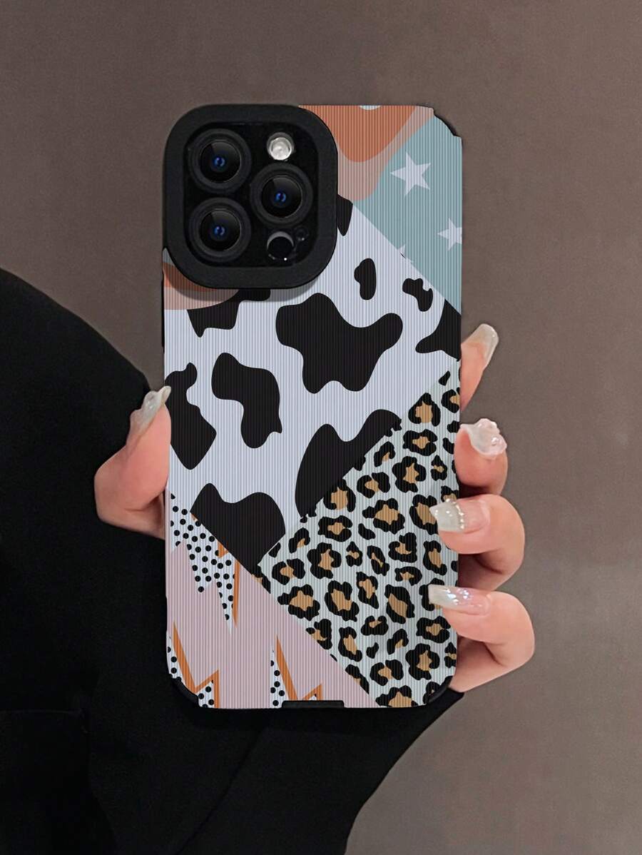 1入塗鴉和豹紋紋理pu皮革耐刮刻畫面保護殼,適用於蘋果設備 - 彩色 - 查看 1