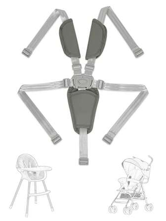 1pc Baby 5-Point Adjustable Safety Harness With Gray Shoulder & Crotch Pads, Perforated Connection For 3-Point Fixing, Suitable For Strollers, High Chairs And Booster Seats
