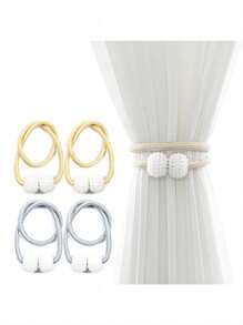 1pc Modern & Simple Curtain Tieback With Pearl Detailing, Magnetic Buckle - Gold - View 4