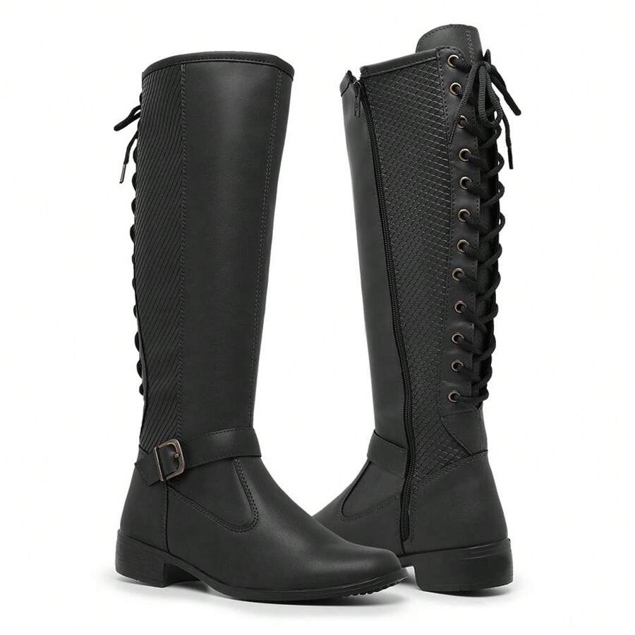 Women Knee-High Boots - 黑色 - 查看 1