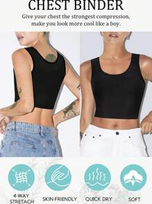 JUNLAN女士FTM彈性束胸運動胸罩套衣短褲塑身衣 - 黑色 - 查看 2