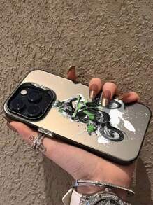 1pc Imd Material Transparent Black & Colorful Design With Black Camera Hole Mobile Phone Case Compatible With IPhone 11/12/13/14 Pro Max - Hot Blooded Youth