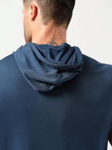 ​男友风男士连帽健身 T 恤速干吸湿排汗短袖网眼运动 T 恤基本款 T 恤 - 藏蓝色 - 查看 11