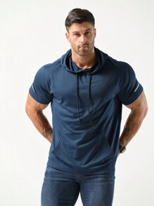 ​男友风男士连帽健身 T 恤速干吸湿排汗短袖网眼运动 T 恤基本款 T 恤 - 藏蓝色 - 查看 5