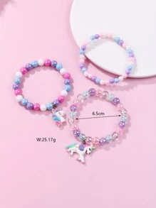3pcs/Set Girls' Resin Unicorn, Colorful Acrylic Beads Elastic Bracelet Set, Suitable For Daily Wear, Jewelry Gift