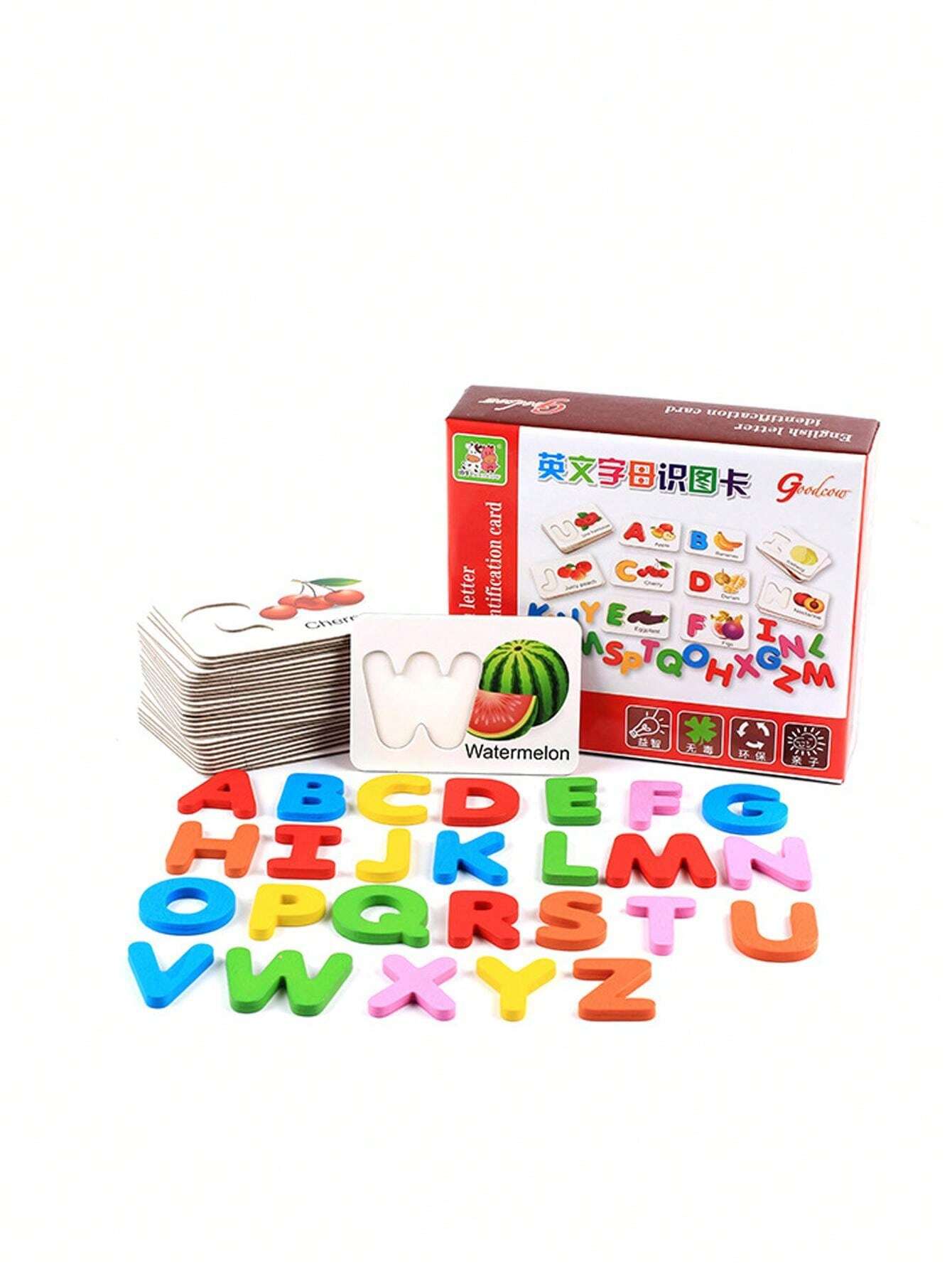 Montessori toys 26 english alphabet letter cards matching vegetable