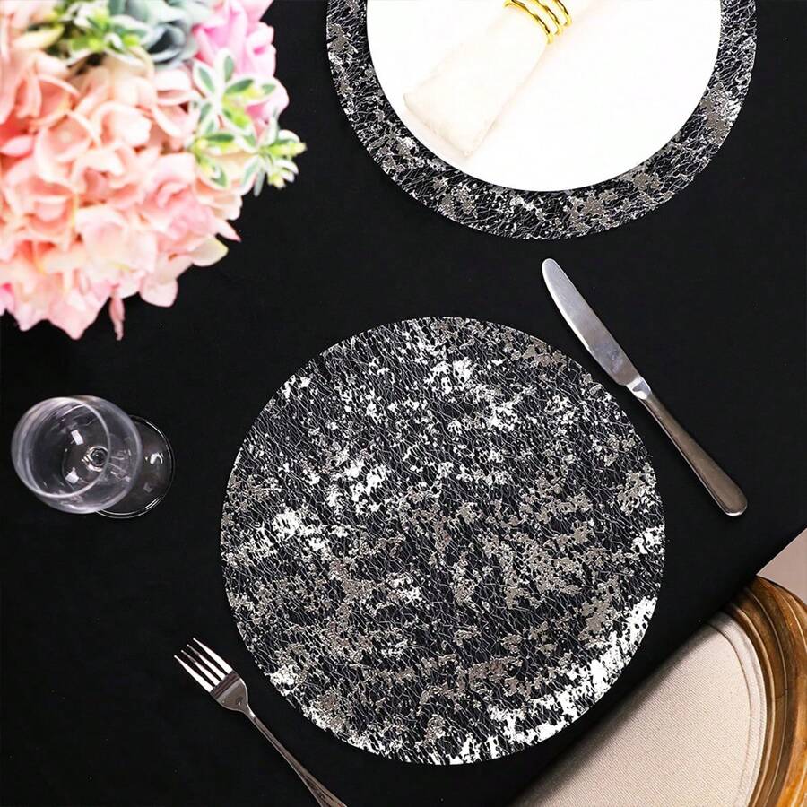 6 Piezas Posavasos Redondos Huecos Con Estampado De Lámina De Oro, Posavasos Metálicos De Fibra De Poliéster Estilo Moderno De Lujo Ligero Adecuados Para Bodas, Festivales, Fiestas Y Reuniones Familiares