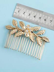 3 piezas Peine nupcial para cabello con diseño metálico en forma de hoja para peinado recogido real - Dorado - Ver 4