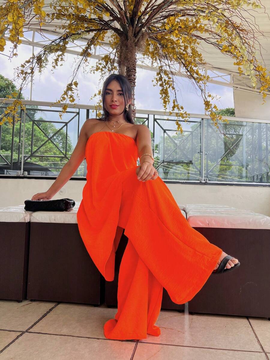 Women Jumpsuits - Coral Orange - View 1