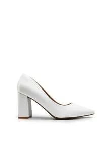 Women's High Heels Pointed Toe Chunky Heeled Block Classic Slip On For Spring Wedding Casual Or Formal Occasions Dress Pumps Shoes - 白色 - 查看 6