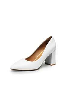 Women's High Heels Pointed Toe Chunky Heeled Block Classic Slip On For Spring Wedding Casual Or Formal Occasions Dress Pumps Shoes - 白色 - 查看 5