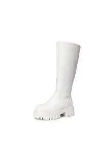 Knee High Boots Women, Comfortable Platform Round-Toe Side Zip Boots For Women - 白色 - 查看 8