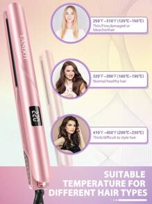 LANDOT Prostownica do włosów 1-calowa: Prostownica i lokówka 2 w 1 - Profesjonalna prostownica ceramiczna do prostowania i kręcenia włosów - Podwójne napięcie, 12 cyfrowych ustawień ciepła - Różowe złoto - Zobacz 6