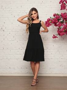 Women's Dress - Long Strappy Dress - Elegant And Sophisticated - Loose Fit And Rounded Skirt - With Tie At The Back Highlighting The Neckline - Chic Women's Spring Summer Fashion - 黑色 - 查看 3