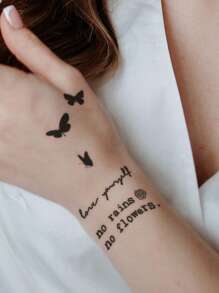 STARTTOOS 30pcs/Set Black Word & Sentence, Floral & Butterfly Pattern Temporary Tattoo Stickers For Finger, Wrist, Chest, Abdomen, Back And Other Small Areas