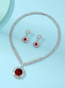 3pcs/Set Luxury Zirconia Necklace & Earrings Jewelry Set, Bridal Wedding Party Formal Floral Decor Accessories For Women