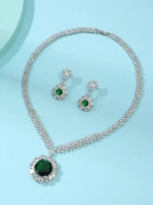 3pcs/Set Luxury Zirconia Necklace & Earrings Jewelry Set, Bridal Wedding Party Formal Floral Decor Accessories For Women