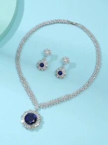 3pcs/Set Luxury Zirconia Necklace & Earrings Jewelry Set, Bridal Wedding Party Formal Floral Decor Accessories For Women