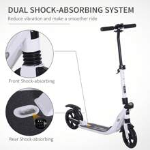 HOMCOM Folding Kick Scooter Hight-Adjustable Urban Scooter W/ Rear Brake, Double Shock Absorption System & 2 Big Wheels, For 14+ Teens Adult - White - View 4