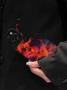 1pc Flame Design Colorful Painted Pu Leather Shockproof Phone Case Compatible With Apple Phones - Multicolor - View 2