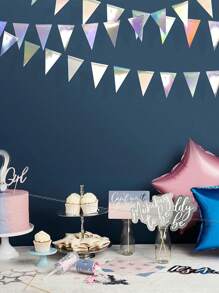 1 件 4 米银色洒印生日派对三角旗，派对悬挂装饰，节日装饰，彩旗，圣诞节