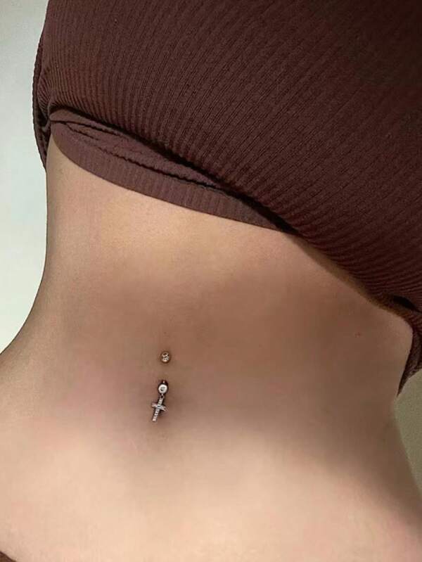 1pc Silver Cross Symbol Belly Button Ring