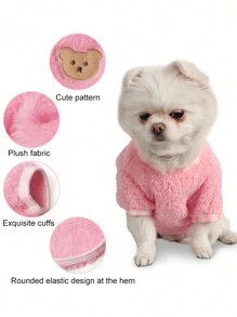 1pc Winter Thickened Flannel Pet Clothes, Cartoon Bear Embroidery Round Neck Sweater, Suitable For Small Dogs - Pink - View 6