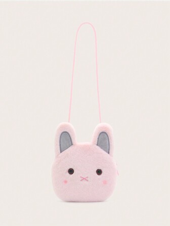 1pc Pink Bunny Mini Cute Crossbody Shoulder Bag For Girls, Plush With Zipper Closure, Suitable For Daily Use