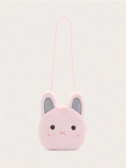 1pc Pink Bunny Mini Cute Crossbody Shoulder Bag For Girls, Plush With Zipper Closure, Suitable For Daily Use