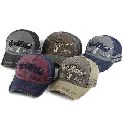 1 件男女同款复古水洗牛头装饰做旧棒球帽