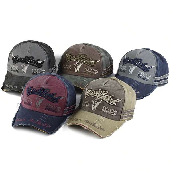1 Pair Unisex Distressed Vintage Wash Bull Head Baseball Cap